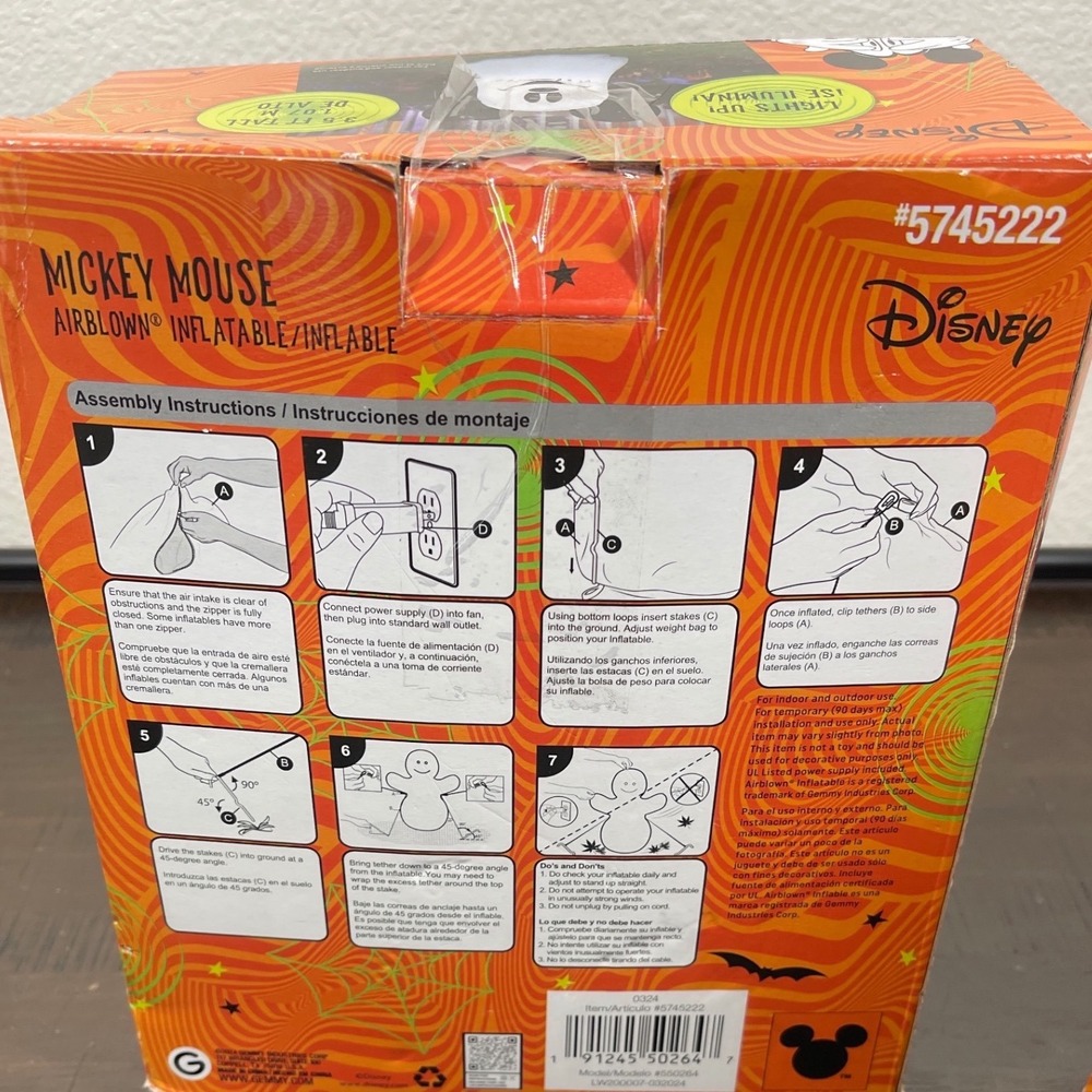 Disney Mickey Mouse Ghost Halloween Airblown Inflatable 3.5 FT Light Up Tested - Picture 2 of 3